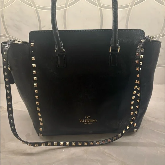 Valentino Garavani Black Tote with Gold Studs - Picture 6 of 12